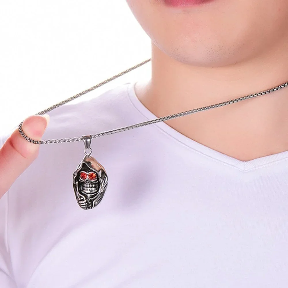 ❤️Surgical punk ghost head ruby skull necklace, N90201P110